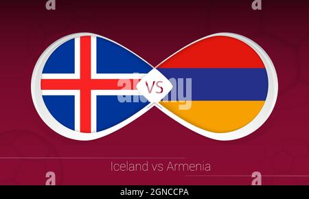 Iceland vs Armenia in Football Competition, Group J. Versus icon on Football background. Vector illustration. Stock Vector
