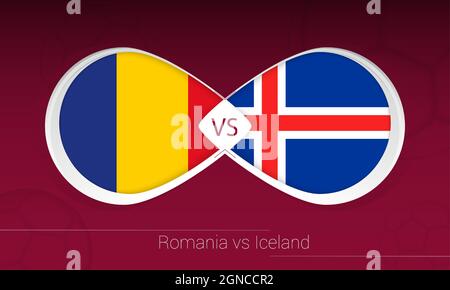 Romania vs Iceland in Football Competition, Group J. Versus icon on Football background. Vector illustration. Stock Vector