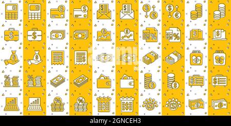 Money finance icon set in comic style. Payment cartoon vector illustration on white isolated background. Currency budget splash effect business concep Stock Vector