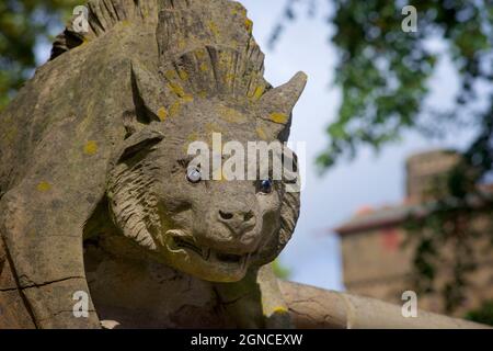 Sculpture from the Animal Wall of Cardiff Castle, Bute Park, Cardiff Wales, United Kingdom. Sculpted by Thomas Nicholls in 1890 Stock Photo