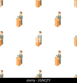 Orator speaking from tribune pattern seamless background texture repeat wallpaper geometric vector Stock Vector