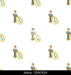 Businessman and clock showing 4 clock pattern seamless background texture repeat wallpaper geometric vector Stock Vector
