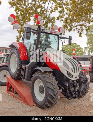 Novi Sad, Serbia - September 21, 2021: New Steyr Tractor at Agriculture Expo Trade Fair. Stock Photo