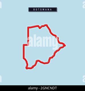 Botswana bold outline map. Glossy red border with soft shadow. Country name plate. Vector illustration. Stock Vector