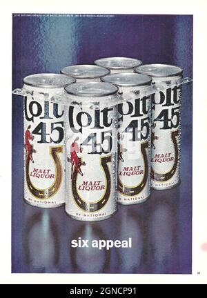 Vintage advertisement of Colt beer 1980s 1970s Heineken bottle with Heineken glass paper adver magazine advert Stock Photo