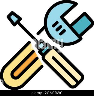 Wrench screwdriver icon. Outline wrench screwdriver vector icon color flat isolated Stock Vector