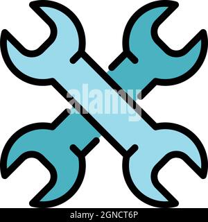 Crossed wrench icon. Outline crossed wrench vector icon color flat isolated Stock Vector
