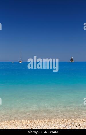 Close up of Myrtos beach in Kefalonia ionian island in Greece. One of