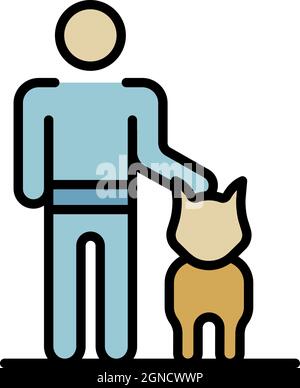 Man training dog icon. Outline man training dog vector icon color flat isolated Stock Vector