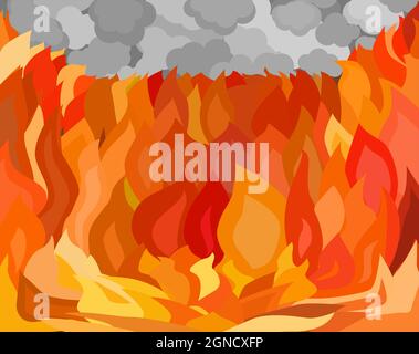 Fire room burning red flames abstract background cartoon color vector illustration, horizontal Stock Vector
