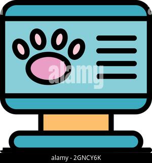 Pet medical history on screen icon. Outline pet medical history on screen vector icon color flat isolated Stock Vector