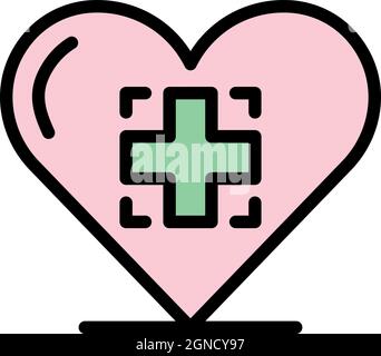 Medical cross in the heart icon. Outline medical cross in the heart vector icon color flat isolated Stock Vector