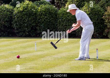 Croquet Match on an English Country House Garden in Yorkshire UK Stock Photo