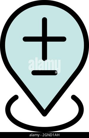 Hospital gps pin map icon. Outline hospital gps pin map vector icon color flat isolated Stock Vector