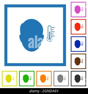 Fever measurement solid flat color icons in square frames on white background Stock Vector