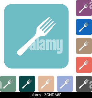 Single fork solid white flat icons on color rounded square backgrounds Stock Vector