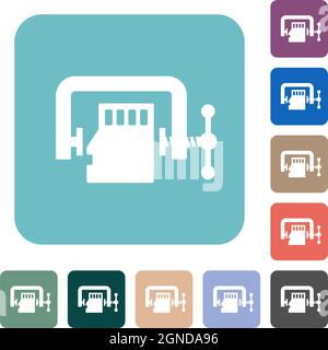Micro sd memory card compress solid white flat icons on color rounded square backgrounds Stock Vector