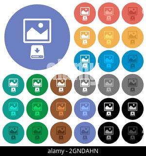 Download image to hard disk multi colored flat icons on round backgrounds. Included white, light and dark icon variations for hover and active status Stock Vector