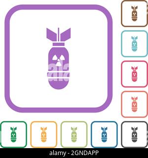 Atomic bomb simple icons in color rounded square frames on white background Stock Vector