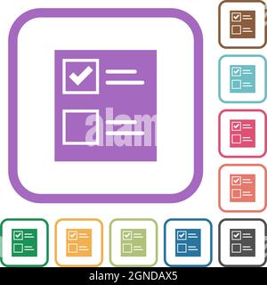 Ballot paper solid simple icons in color rounded square frames on white background Stock Vector