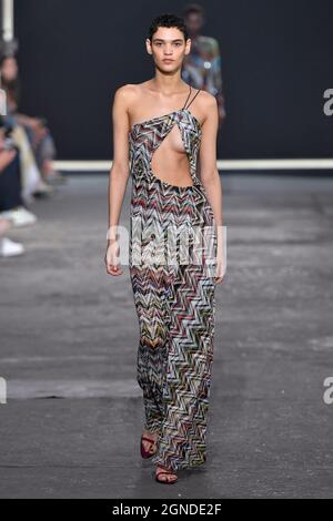 Milan, Italy. 24th Sep, 2021. Model walks on the runway at the Missoni fashion show during Spring/Summer 2022 Collections Fashion Show at Milan Fashion Week in Milan, Italy on Sept. 24, 2021. (Photo by Jonas Gustavsson/Sipa USA) Credit: Sipa USA/Alamy Live News Stock Photo