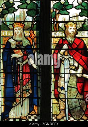 Queen Bertha of Kent, King Edwin of Northumbria, 6th, 7th century,  Saxon England, stained glass, by J Powell & Son, 1900, Blakeney, Norfolk, England Stock Photo