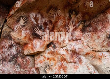 Cave of the Hands located in the southern province of Santa Cruz in the Patagonian Argentina. Stock Photo