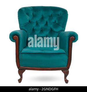 Elegant velour turquoise, isolated with clipping mask, front view. Stock Photo