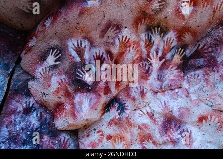 Cave of the Hands located in the southern province of Santa Cruz in the Patagonian Argentina. Stock Photo