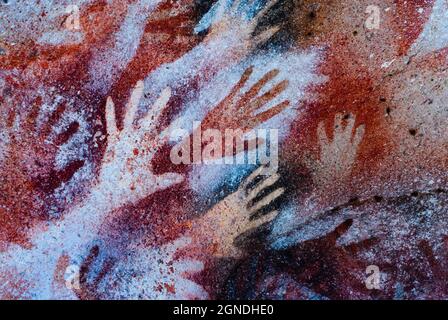 Cave of the Hands located in the southern province of Santa Cruz in the Patagonian Argentina. Stock Photo