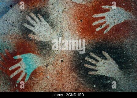 Cave of the Hands located in the southern province of Santa Cruz in the Patagonian Argentina. Stock Photo