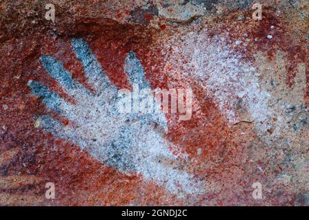 Cave of the Hands located in the southern province of Santa Cruz in the Patagonian Argentina. Stock Photo