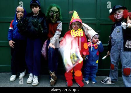Group of boys in halloween costumes in New York City Stock Photo