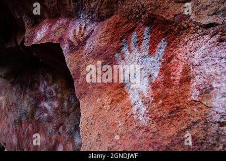 Cave of the Hands located in the southern province of Santa Cruz in the Patagonian Argentina. Stock Photo