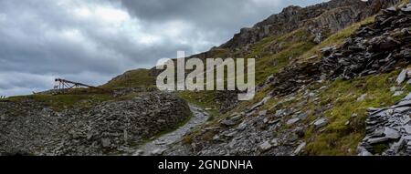 Old slate mines and quarries on the side of the Old man of Coniston.A mountain in the English Lake District Stock Photo