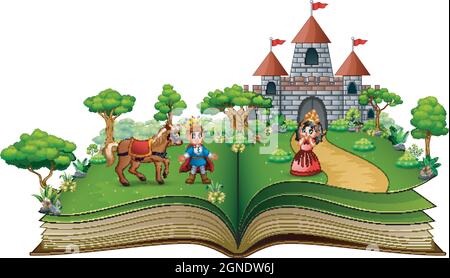 Story book of princes and princesses in the royal courtyard Stock Vector