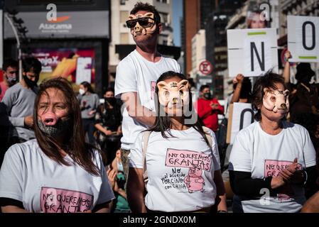 Buenos Aires, Argentina. 24th Sep, 2021. Demonstrators seen wearing pig masks during the demonstration. This Friday, different organizations gathered in the Plaza del Mayo to join the national and global demonstrations calling for urgent measures to be taken to reverse the climate crisis. Credit: SOPA Images Limited/Alamy Live News Stock Photo