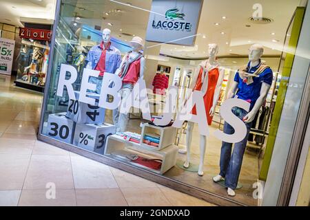 Mendoza Argentina,Villa Nueva,Mendoza Plaza mall,shopping shop store,Lacoste clothing window Spanish language discount display sale Stock Photo