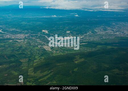 Sky view of Chiapas state from an airplane Stock Photo