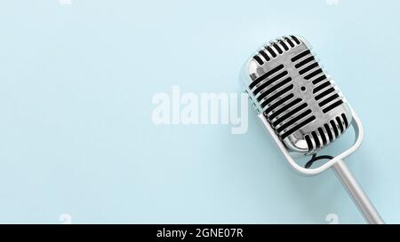 flat lay microphone with copy space. High quality and resolution beautiful photo concept Stock Photo