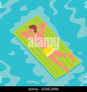 relaxed man on float bed Stock Vector