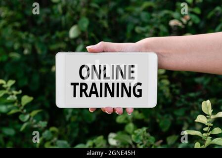 Conceptual caption Online Training. Word for Take the education program from the electronic means Voice And Video Calling Capabilities Connecting Stock Photo