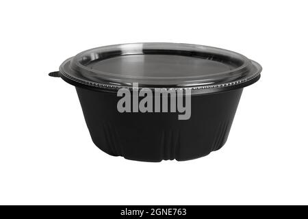 Black Plastic Takeaway Container on White Background Stock Photo