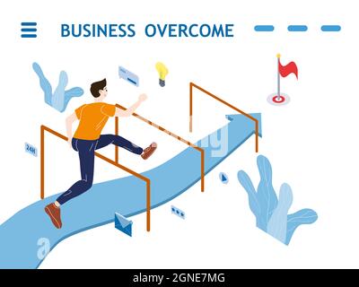Businessman jumping over hurdle. Goal achievement business concept ...
