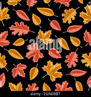 Vector Leaves Seamless Pattern, square repeating background for seasonal autumnal interior, poster with set of cut out illustrations of variety autumn Stock Vector