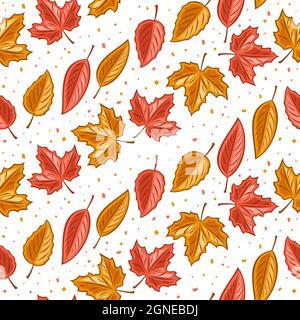 Vector Leaves Seamless Pattern, square repeating background for seasonal interior, poster with set of cut out illustrations of different autumn fallin Stock Vector