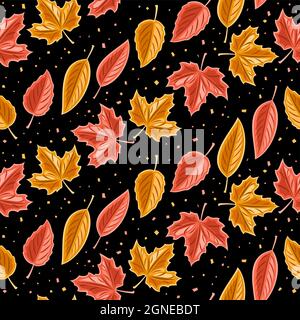 Vector Leaves Seamless Pattern, square repeating background for seasonal autumnal interior, poster with set of cut out illustrations of variety autumn Stock Vector