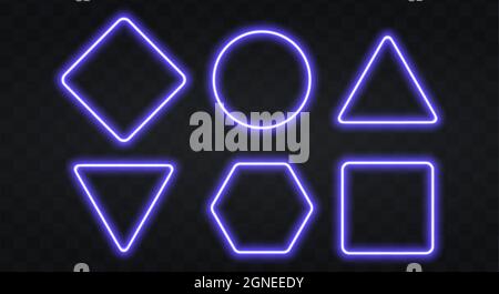 Set of blue glowing neon frames on dark background Stock Vector