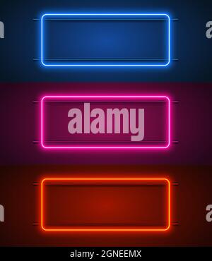 Neon frame sign in the shape of a square. Stock Vector