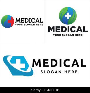 Cross medical health care global nature logo design Stock Vector